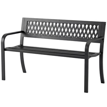 Outdoor Bench with Floral Backrest 2 Seater Garden Bench with Armrests for Yard Park Balcony Black