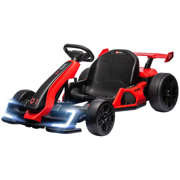 24V Electric Go Kart, Battery Powered Kids Drift Kart with Adjustable Seat, Seat Belt, Horn, Music, Light, Red