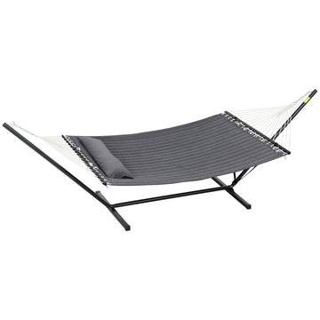 2 Person Hammock Quilted Double Hammock with Stand Pillow Spreader Bars for Outdoor Camping Beach, Dark Grey