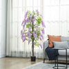 5.9FT Fake Wisteria Tree with Natural Wood Trunk, Artificial Plant in Nursery Pot, Greenery Tall Faux Floor Plant Purple