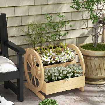 Wooden Wagon Planter Box, 3-Tier Raised Garden Bed, for Vegetables Flowers Herbs, 24