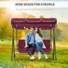 3-Seater Outdoor Porch Swing with Adjustable Canopy, Patio Swing Chair for Garden, Poolside, Backyard, Wine Red