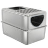 Stainless Steel Cat Litter Box with Lid, Extra Large Enclosed Litter Box with Top Litter-Catching Holes, Scoop, Silver