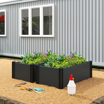 Vinyl Raised Garden Bed Kit, Set of 2 Elevated Garden Boxes with Open Bottom, Screwless Outdoor Planter Box