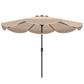 9' x 9' Round Market Umbrella with Valance, Patio Umbrella with Tilt and Crank, for Garden, Deck, Poolside, Khaki