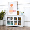Modern Kitchen Sideboard, Stackable Storage Cabinet, Sliding Glass Door Console, Cupboard Serving Buffet for Kitchen & Dining Room, White