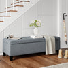Rectangular Entry Bench, Tufted Upholstered Linen Fabric Wood Feet Storage Ottoman Bench