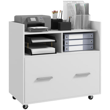 Mobile Filing Cabinet, Rolling File Cabinet with Drawer and Adjustable Hanging Bar for Letter, A4 and Legal Size, White