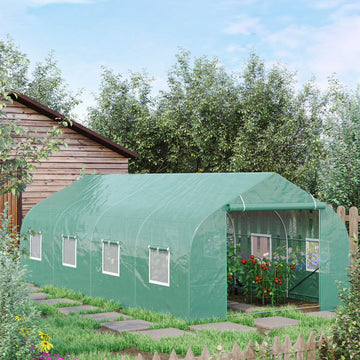 20x10x7ft Walk-in Steeple Greenhouse Outdoor Backyard Plant Seed Growth Tunnel Shed Warm House with 2 Anchor Way, Green
