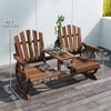 Wooden Outdoor Loveseat, Wagon Wheel Outdoor Bench with Table, Carbonized