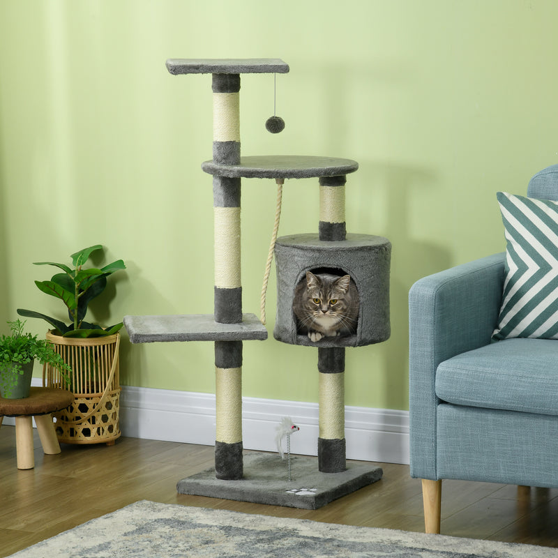 46Inch Scratching Cat Tree, Multi Level Cat Tower for Large Cats Adult with Toys and Condo, Grey