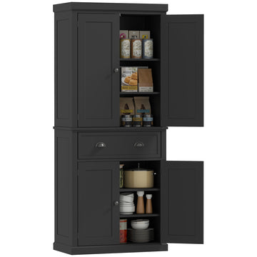 Long Standing Kitchen Cabinet w/ 2 Drawers MDF Board, Black