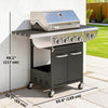 4 Burner Propane Gas Grill with Side Burner, 53,000 BTU BBQ Grill with Cast Iron Grates, Wheels, Warming Rack, Cabinet