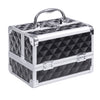 3 Tier Diamond Texture Makeup Train Case Cosmetic Organizer with Mirror, Black