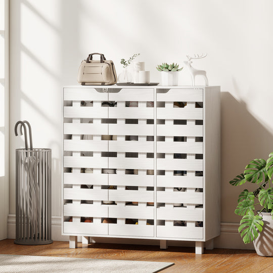 Shoe Cabinet, 20 Pair Shoe Storage Cabinet with Hollowed-Out Doors, White