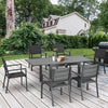Patio Dining Set for 6, Aluminum Expandable Outdoor Table and 6 Stackable Chairs with Padded Back, Mesh Seat, Dark Grey