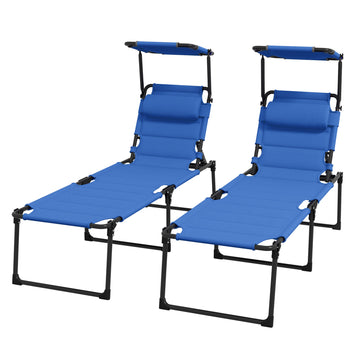 Folding Chaise Lounge with Adjustable Sunroof, Outdoor Quick Dry Padded Tanning Chairs with Headrest, Reclining Back Outdoor Lounge Chair, for Beach, Yard, Patio, Blue