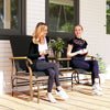Outdoor 2-Person Glider Bench, Outside Swing Glider Chair Loveseat with Breathable Mesh, Table, Steel Frame