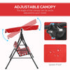 3-Seater Outdoor Porch Swing with Adjustable Canopy, Patio Swing Chair for Garden, Poolside, Backyard, Red