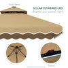 8' x 8' Square Double Top Offset Patio Umbrella Garden Parasol with Solar LED Lights, Ruffles and Weights, Khaki