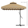 8' x 8' Square Double Top Offset Patio Umbrella Garden Parasol with Solar LED Lights, Ruffles and Weights, Khaki