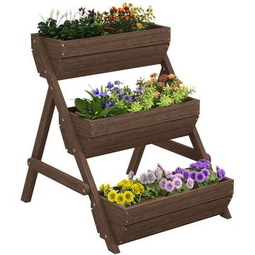 3 Tier Elevated Planter Box, Vertical Wooden Raised Garden Bed for Flowers, Vegetables, 26