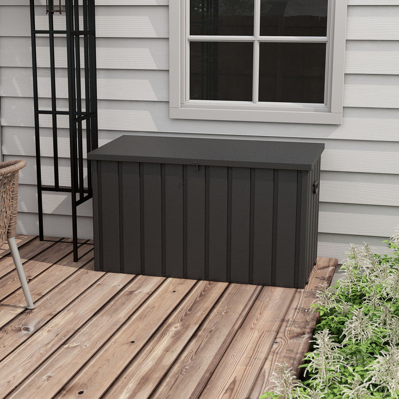 119 Gallon Deck Box, Lockable Galvanised Steel Outside Storage Container for Tools, Cushions, Dark Grey