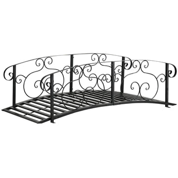 6FT Steel Garden Bridge with Safety Siderails, Decorative Arc Landscaping Bridge for Backyard Creek Stream Pond, Black