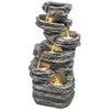 Outdoor 6-Tier Water Fountain, Waterfall Fountain with LED Lights, Resin Waterfall Feature with Pump, Grey