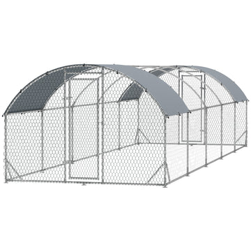 Galvanized Large Metal Chicken Coop Cage Walk-in Enclosure Poultry Hen Run House Playpen Rabbit Hutch with Cover for Outdoor Backyard