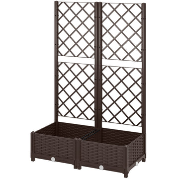 Raised Garden Bed with Trellis, Plastic Raised Flower Bed with Drainage Holes and Drain Plugs, 32