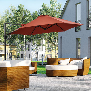 8.5FT Offset Patio Umbrella with 360° Rotation, Outdoor Cantilever Roma Parasol Hanging Sun Shade Canopy Shelter with Cross Base, Wine Red