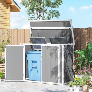 41 Cu. Ft. Outdoor Storage Shed, Outdoor Horizontal Trash Can Storage with Chain Lid, Lockable Storage Box