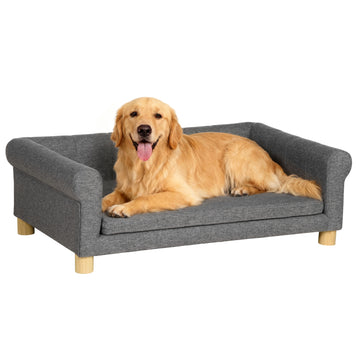 Modern Pet Sofa Cat or Medium Large Dog Bed W/ Removable Seat Cushion, Dark Grey