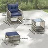 5 Piece Patio Furniture Set, Wicker Patio Chairs with Ottomans, 2-Tier Glass Coffee Table and Cushions