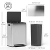 2 x 30L / 7.9 Gallon Dual Trash Can with Removable Inner Buckets and Handles for Kitchen, Office, Bathroom, Silver