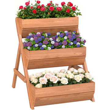 3 Tier Elevated Planter Box, Vertical Wooden Raised Garden Bed for Flowers, Vegetables, 26