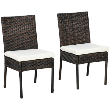 PE Rattan Outdoor Dining Chairs with Cushion, Patio Wicker Dining Chair with Backrest, Brown