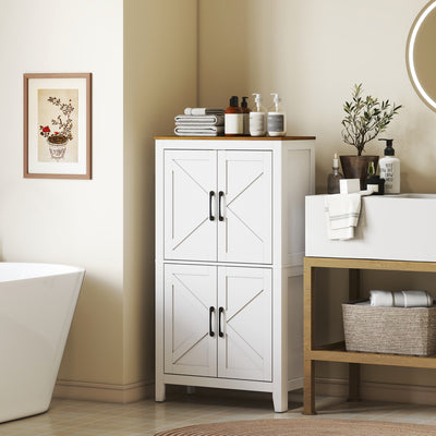 Farmhouse Bathroom Storage Cabinet, Bathroom Floor Cabinet with Barn Doors and Adjustable Shelves, White