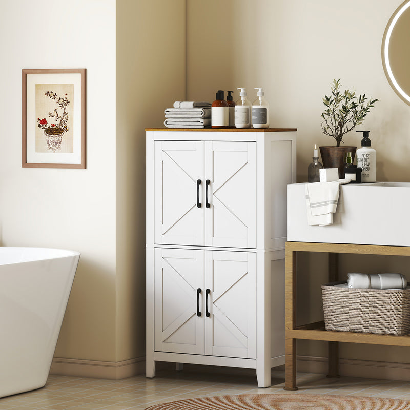 Farmhouse Bathroom Storage Cabinet, Bathroom Floor Cabinet with Barn Doors and Adjustable Shelves, White