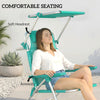 2 Piece Folding Beach Chairs with Adjustable Canopy, 6-Position Reclining Lounge Chair with Headrest, Turquoise