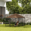 6.9' x 4.6' x 5' Outdoor Dog Kennel with Canopy, Rotating Bowls, Coffee