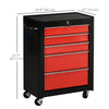 Lockable Tool Cabinet, 5-Drawer Rolling Tool Chest with 4 Universal Wheels, Black and Red