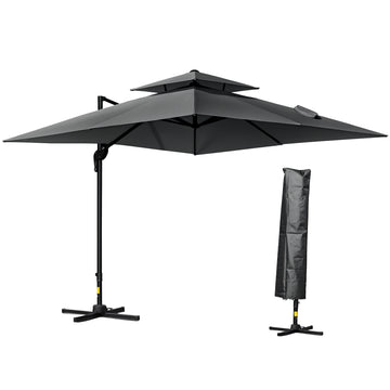 10' x 10' Cantilever Patio Umbrella, Double Top Square Offset Umbrella with 360° Rotation, 5 Adjustable Tilt Angles, Umbrella Cover, Aluminum Pole and Ribs
