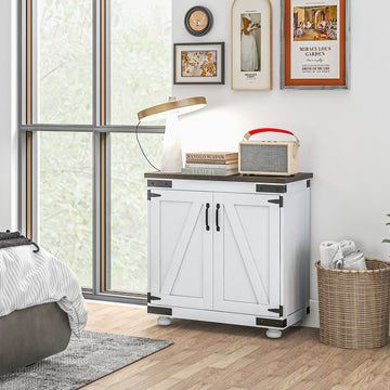 Sideboard Buffet, Kitchen Storage Cabinet with Barn Door and Adjustable Shelves, White and Brown