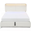 Queen Size Bed Frame with Charging Station, LED Lights, Adjustable Headboard, Upholstered Platform Bed Frame White