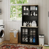 Kitchen Buffet with Hutch, Storage Pantry with 3 Cabinets, 2 Open Shelves and Large Countertop