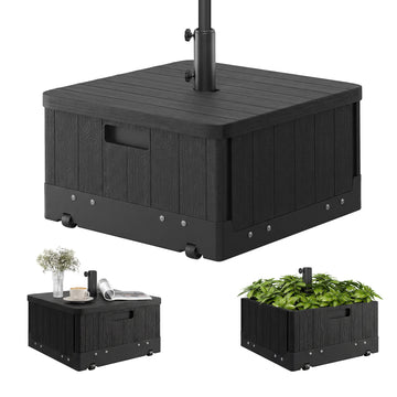 3-in-1 Outdoor Umbrella Base with Wheels, Side Table, Planter Box, 175lbs Heavy Duty Patio Umbrella Stand, Black