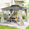 10' x 12' Outdoor Gazebo Canopy, Double Roof Hardtop Gazebo with Polycarbonate Roof, Steel Frame, Nettings and Curtains, for Garden, Lawn, Backyard and Deck, Beige