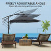 9.5' Cantilever Umbrella with Wind Protection Strap and Cover, Hanging Umbrella with Crank and Cross Base, UPF 50+, Grey